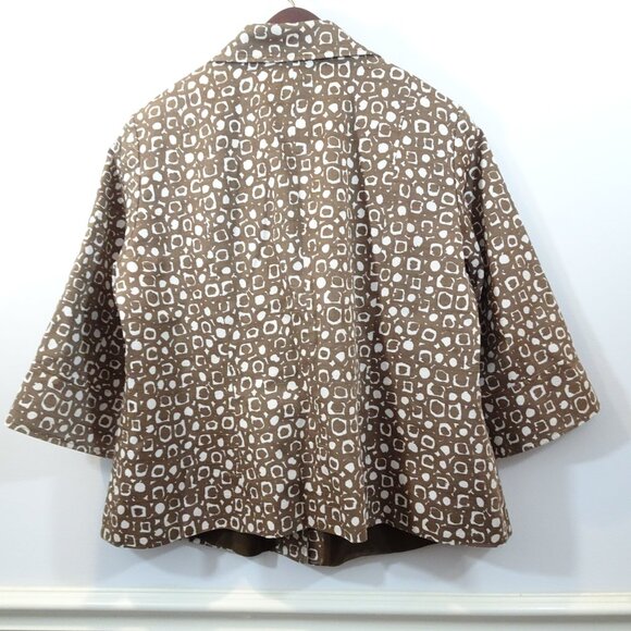 Lafayette 148 Brown Cotton Blazer Size 14 Abstract Print 3/4 Sleeves Boxy Career - Picture 8 of 8